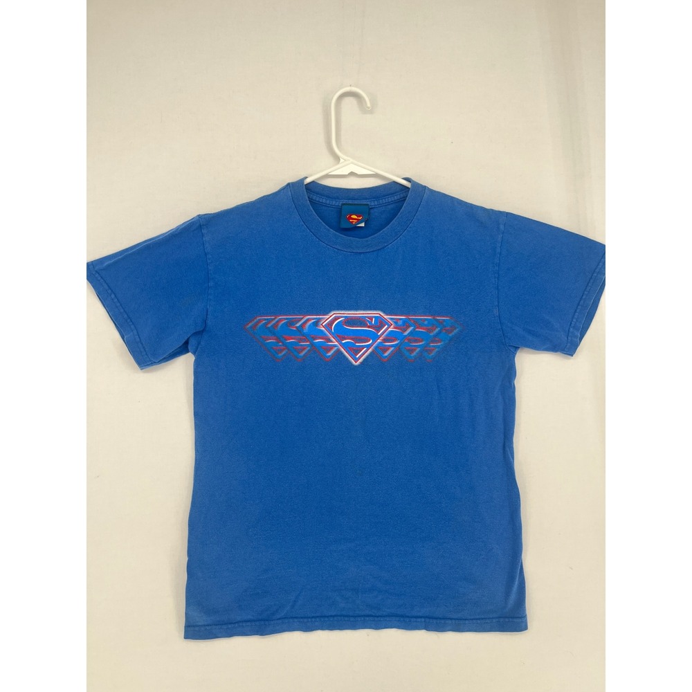 Superman Graphic T-Shirt Boys Large 14/16 Blue Cotton Short Sleeve DC Comics Tee